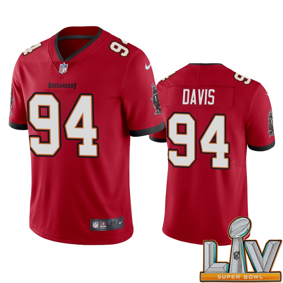 Super Bowl LV 2021 Tampa Bay Buccaneers Men Nike NFL #94 Khalil Davis Red Vapor Untouchable Limited Jersey